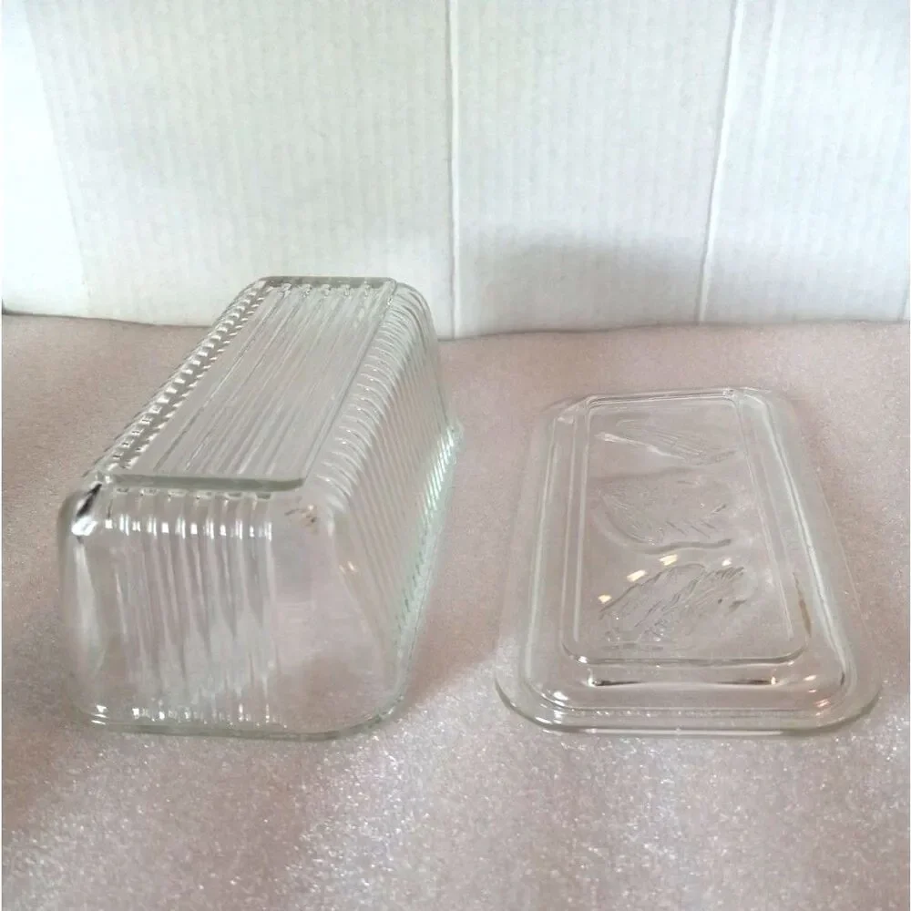 MCM Federal Glass Clear Refrigerator Dish with Lid Featuring Vegetable Design